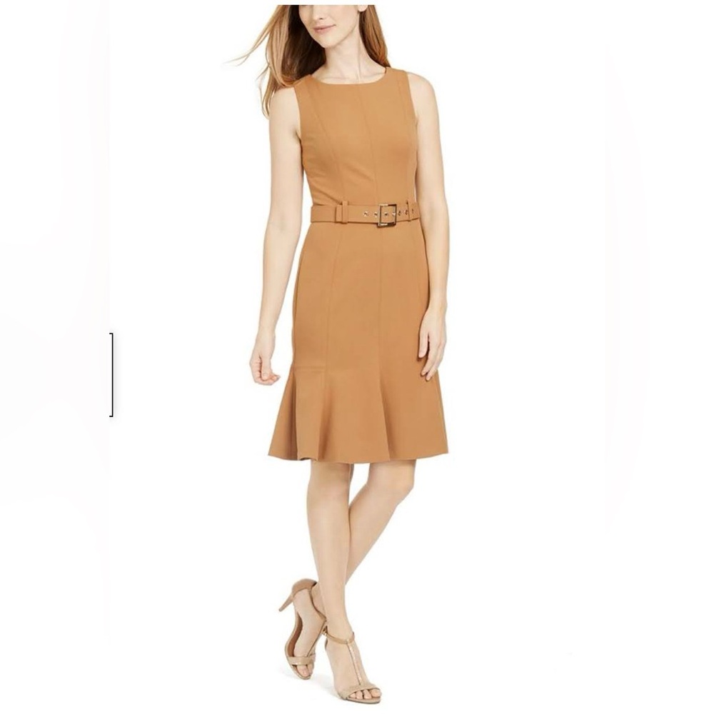 Calvin Klein Petite Belted Flare-Hem Sheath Dress - new without tag